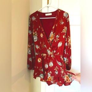 Ruby red floral romper